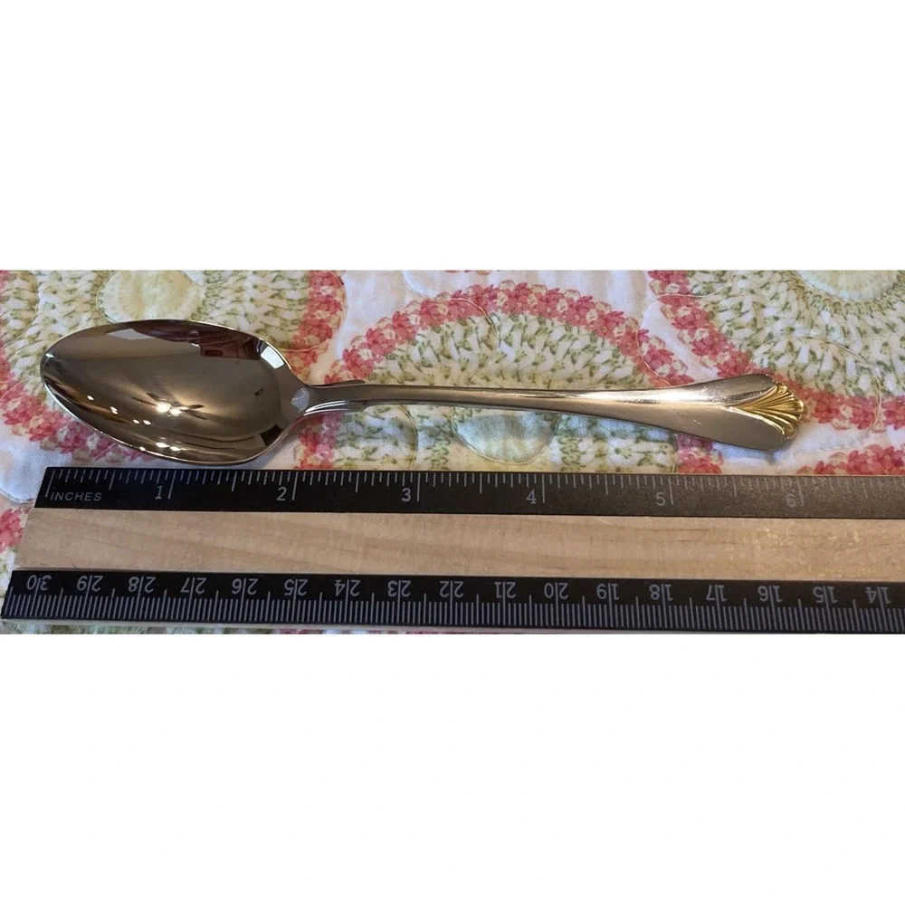 Yamazaki Cara Teaspoons Gold‎ Accent Glossy Stainless Japan Flatware Set Of 2